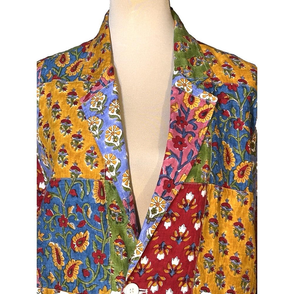 Vintage Boho Mod True Patchwork Lined Pockets Art to Wear Blazer Jacket Colorful - Picture 2 of 10